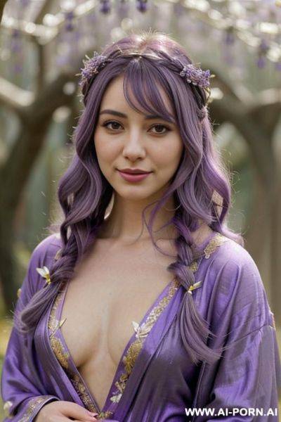 Elaborate flowing purple hair, glamor, bend down, outdoor, - ai-porn.ai on pornsimulated.com