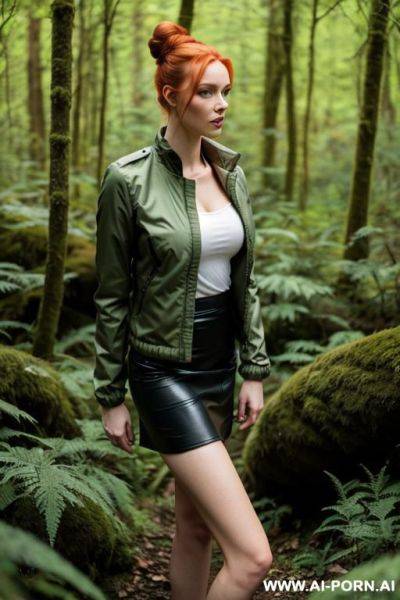 Slender, german, ginger, forest, undergrowth, jacket, tight skirt, far away - ai-porn.ai - Germany on pornsimulated.com