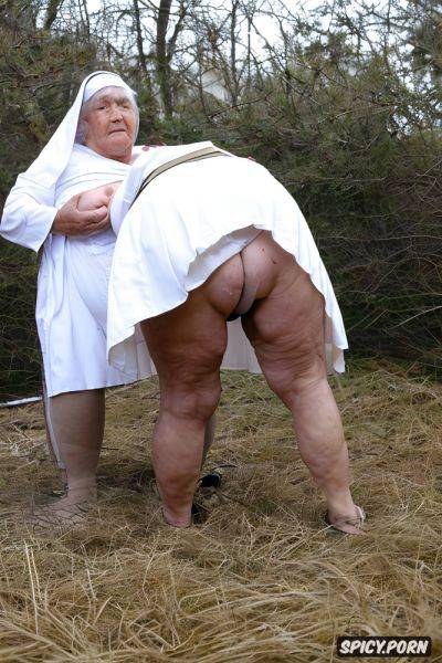 The very old fat grandmother nun in church has nude pussy under her skirt - spicy.porn on pornsimulated.com