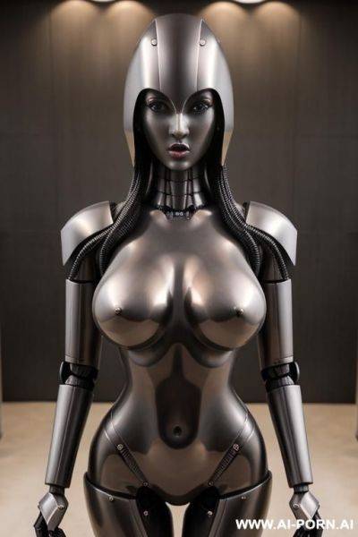 Robot statue of naked woman, ((looking at the camera)), ((eyes contact)), full body view, hard nipples, open legs, open vagina, human vagina, - ai-porn.ai on pornsimulated.com