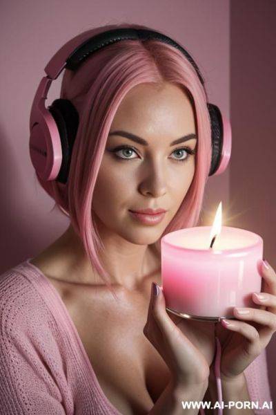 Pink haired woman with pink headphones hypnotized by a candle - ai-porn.ai on pornsimulated.com