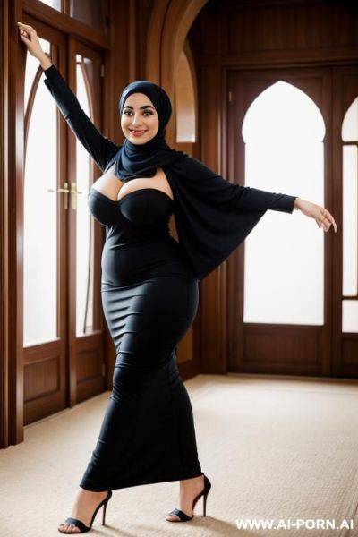 Smiling curvy arabic busty wife wearing hijab - ai-porn.ai on pornsimulated.com