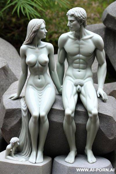 Two naked stone figures, man and woman, having sex - ai-porn.ai on pornsimulated.com