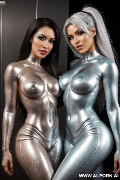 Multiple gorgeous brazilian bimbos completely covered in silver bodypaint - ai-porn.ai - Brazil on pornsimulated.com