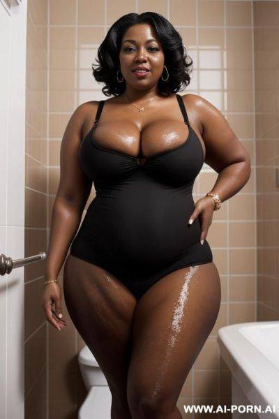 2 ugly, fat black moms, 30 years old,, with big breasts and a fat ass, standing in the bathtub - ai-porn.ai on pornsimulated.com