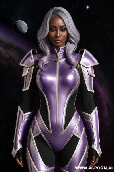 Drow in purple and gold spacesuit armour. silver hair. - ai-porn.ai on pornsimulated.com