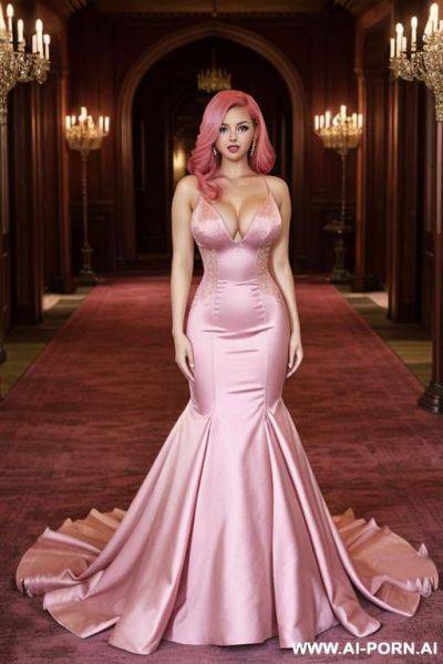 Pink princess gown, castle - ai-porn.ai on pornsimulated.com