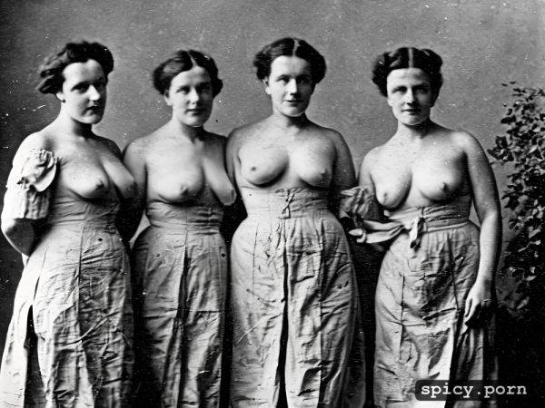 Exposed fat breasts, standing in victorian kitchen, group photo of 1800s fat lesbians - spicy.porn on pornsimulated.com