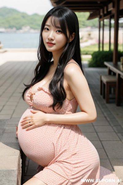 Korean woman, ((detailed face)), pregnant, wearing a sundress, posing outdoors. - ai-porn.ai - North Korea on pornsimulated.com