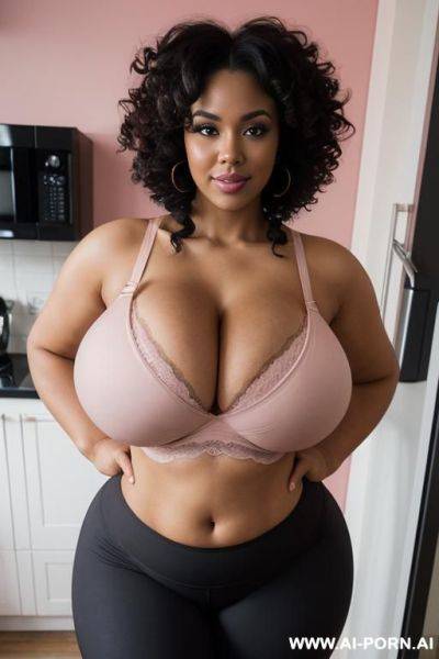 Huge boobs, gigantic boobs, afro, milf, in home, thick thighs, black hair - ai-porn.ai on pornsimulated.com