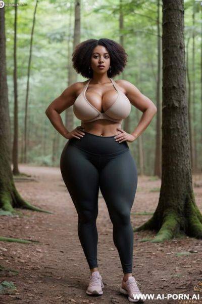 Huge boobs, gigantic boobs, afro, milf, in forest, thick thighs - ai-porn.ai on pornsimulated.com