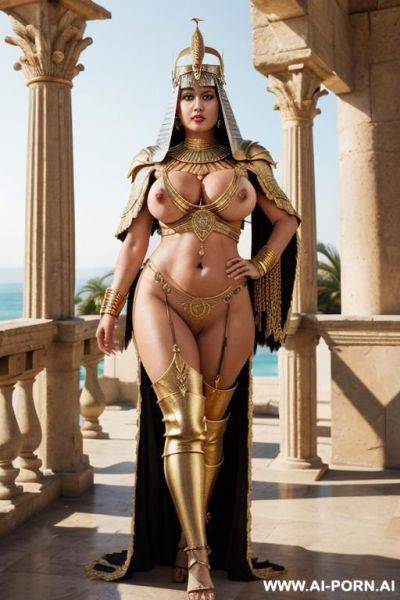 ((mature busty granny)) egyptian royalty. queen, royal necklace, pierced navel, rings, long nipples, tiara, large nipples, bracer, head dress, large areolas, oversized boobs, anklet, huge nipples, gold - ai-porn.ai - Egypt on pornsimulated.com