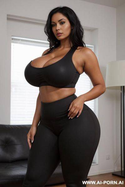 Gigantic boobs, (crop top), milf, dark tanned skin, curvy, thick thighs, big ass, black hair - ai-porn.ai on pornsimulated.com