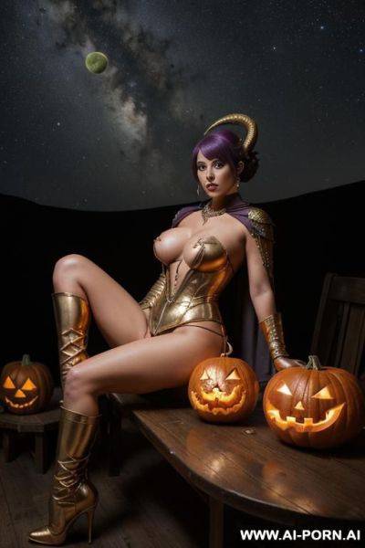 Logo horror glauque asylum, hold purple lightsaber in hands , hot milf space queen, 2 space queen womans posing together, show horny pussy, spread wide legs, necklace, earrings, perfect rounds - ai-porn.ai on pornsimulated.com