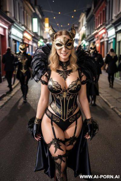 Woman in masquerade full of people - ai-porn.ai on pornsimulated.com