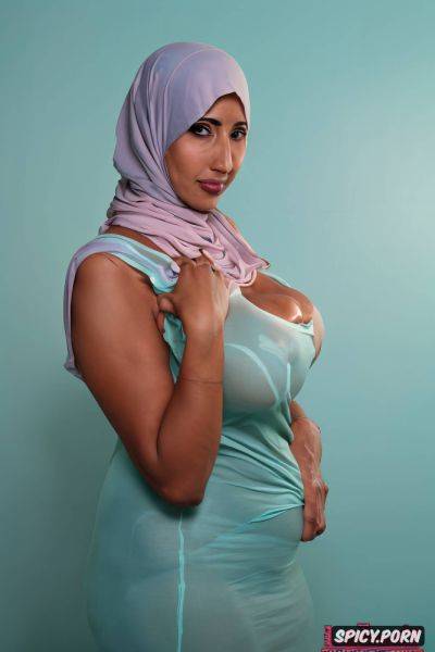 Stunning middle east lady, hijab, very large breast, solid pastel color background - spicy.porn on pornsimulated.com