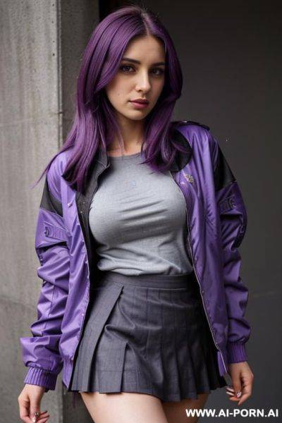 Elaborate flowing purple hair, glamor, bridal dress, pleading face, short, nature, - ai-porn.ai on pornsimulated.com