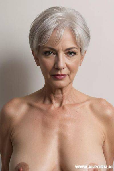 Short hair, grey hair, , naked, nude, mature, granny, mature body, granny face - ai-porn.ai on pornsimulated.com