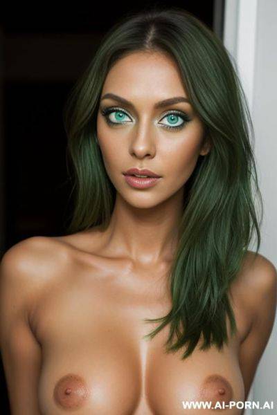 Short, (stunning big green eyes), (detailed face), detailed body, smokey eyes, tanned, naked - ai-porn.ai on pornsimulated.com