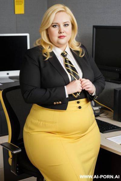 Black suit! black skirt! yellow tie! yellow shoes! (full-length photo!) - ai-porn.ai on pornsimulated.com