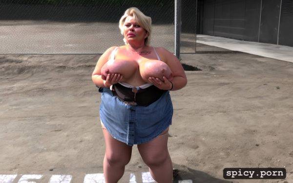 Completely huge floppy saggy breasts on obese 50 years old posh russian woman large hairy cunt fat very stupid cute face with small nose much makeup semi short hair standing straight in - spicy.porn - Russia on pornsimulated.com