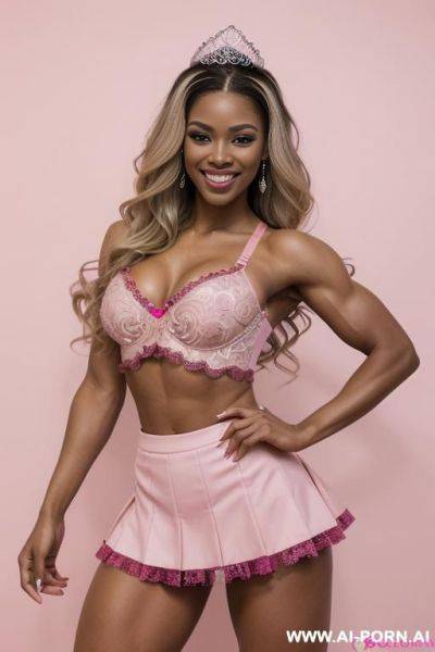 (((female, bodybuilder))) (((topless))), long neon hair, flirty smile, (((supermodel european princess))) ((shredded physique)) hourglass figure, wide hips, tapered waist, perfectly round firm tits, perfectly - ai-porn.ai on pornsimulated.com