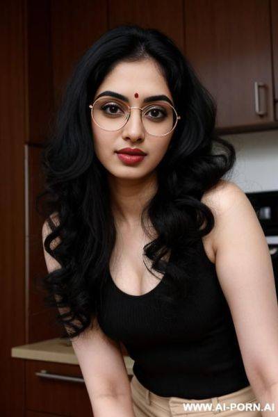 Cute, pale skin, beautiful, indian woman, round tits, flashing boobs, shorts, round glasses - ai-porn.ai - India on pornsimulated.com