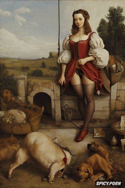 Anklets on the ankles, very hairy pussy, painting in the style of pieter bruegel de oude - spicy.porn on pornsimulated.com