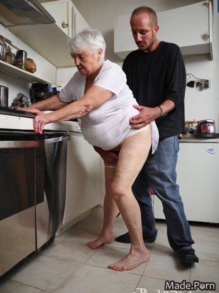 Fat standing blue woman wife black white hair AI porn - made.porn on pornsimulated.com
