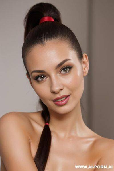 Polish typical young woman with a ponytail. dark brown hair and brown eyes - ai-porn.ai - Poland on pornsimulated.com