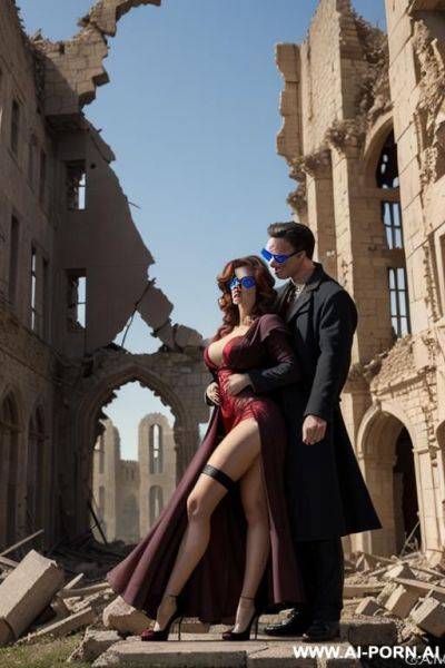 Funny hunchback, cartoon, the hunchback is dressed as a scientist and wears protective glasses, he is in the middle of the ruins of a castle which has just exploded - ai-porn.ai on pornsimulated.com