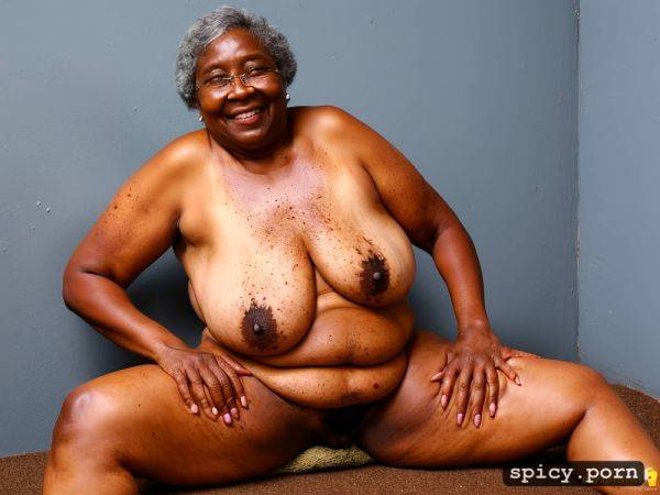 Ebony, hanging boobs, female, obese, flabby thighs, hairy spread pussy - spicy.porn on pornsimulated.com