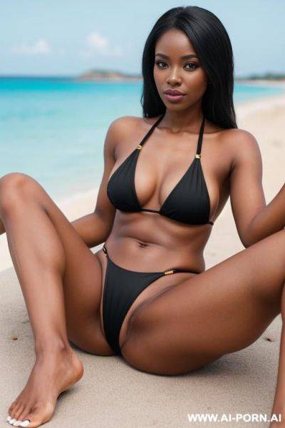 Rae lil black, full body till feet, black toes, wear in v kini, , , - ai-porn.ai on pornsimulated.com