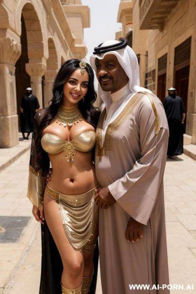 Smiling curvy busty egyptian brunette wife with messy short hair fully naked hugged from old homeless black man in street - ai-porn.ai - Egypt on pornsimulated.com