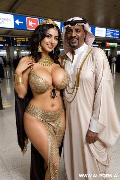 Smiling curvy busty egyptian brunette wife with messy short hair fully naked hugged from old homeless black man in airport - ai-porn.ai - Egypt on pornsimulated.com