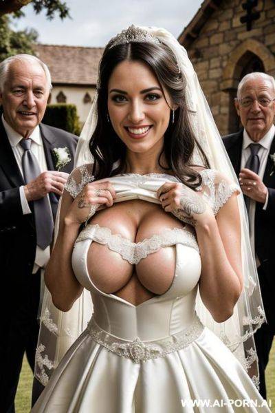 Outside church, surrounded by old men, priest - ai-porn.ai on pornsimulated.com
