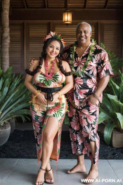 Smiling curvy russian brunette chubby wife standing with old black man - ai-porn.ai - Russia on pornsimulated.com
