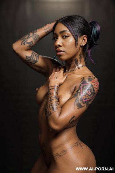Full length body, voluptuous ass, totally nude, totally naked, huge ass, big ass, thick ass, curvy ass, big butt, thick butt, big booty, thick booty, phat booty, phat ass, oiled skin, fit - ai-porn.ai on pornsimulated.com