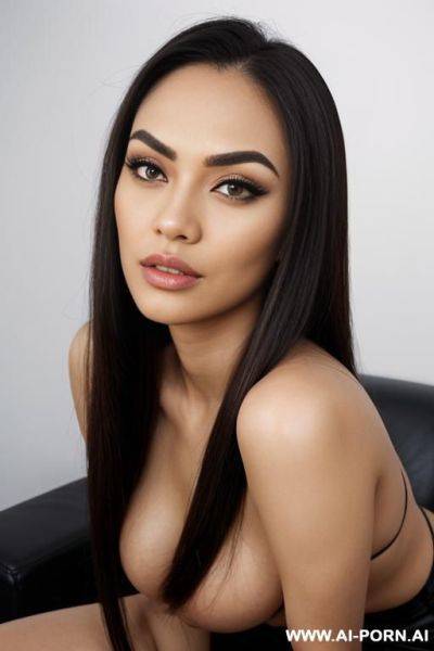 Tall giantess. looking up at her from her feet. long toenails. full body shot. long legs. standing up straight. blonde straight hair, chubby rectanglar face, dark eye shw and eyebrows. long, - ai-porn.ai on pornsimulated.com