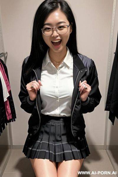 Asian woman with fairer skin and round rimmed glasses - ai-porn.ai on pornsimulated.com