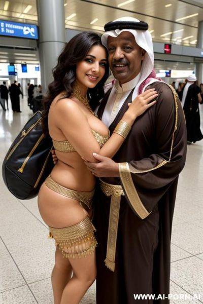 Smiling curvy busty egyptian brunette wife with messy short hair fully naked hugged from old homeless black man in airport - ai-porn.ai - Egypt on pornsimulated.com