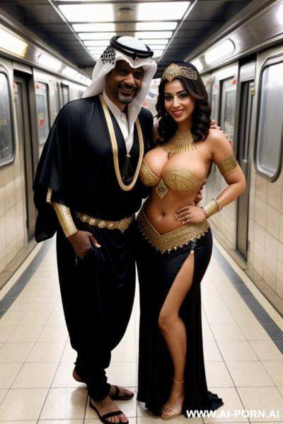 Smiling curvy busty egyptian brunette wife with messy short hair fully naked hugged from old homeless black man in subway - ai-porn.ai - Egypt on pornsimulated.com