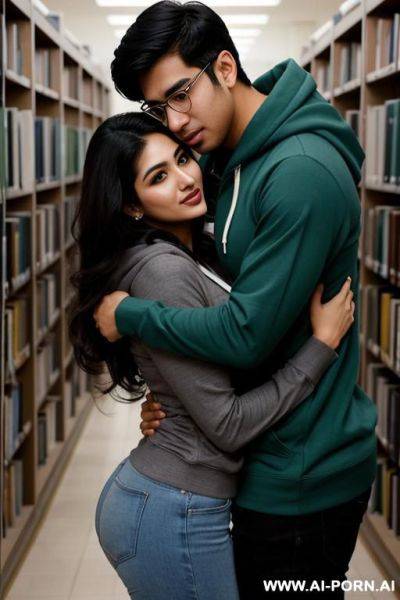 (nerdy pakistani woman) (lifting up hoodie (expose breasts)) (hugging (asian male)) - ai-porn.ai - Pakistan on pornsimulated.com