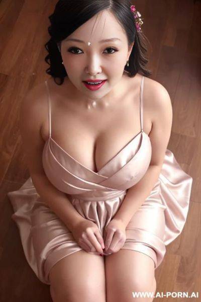 Floral satin bridesmaid dress, covered in cum - ai-porn.ai on pornsimulated.com