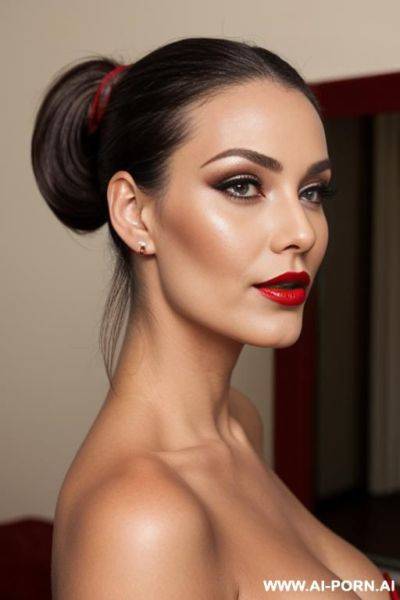 Ponytail, dark blonde, red lipstick, milf, makeup, hearth mouth - ai-porn.ai on pornsimulated.com