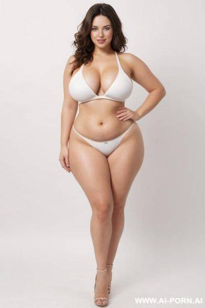 Fair skin, bright eyes, wide hips, thick thighs, long legs, front view, (white background) - ai-porn.ai on pornsimulated.com
