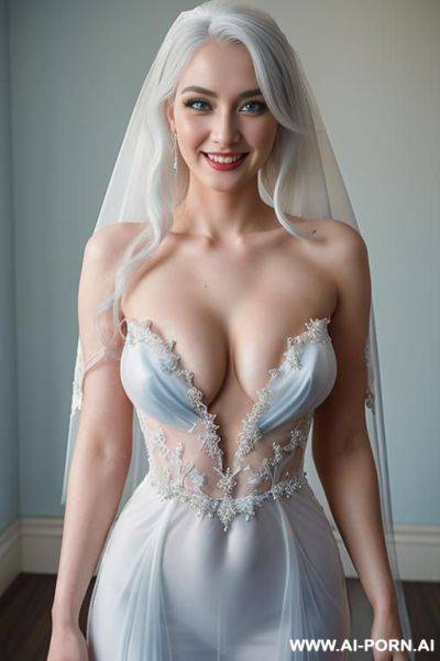 _photorealistic, very beautiful bride, very transparent wedding dress, topless, show nipples, (light blue eyes), very white skin, goth skin, uzbek, - ai-porn.ai - Uzbekistan on pornsimulated.com