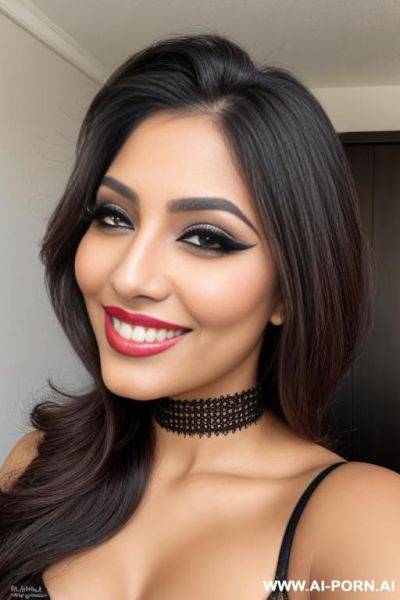 Very beautiful woman, smiling, arabic, big luscious lips, eyeliner, - ai-porn.ai on pornsimulated.com
