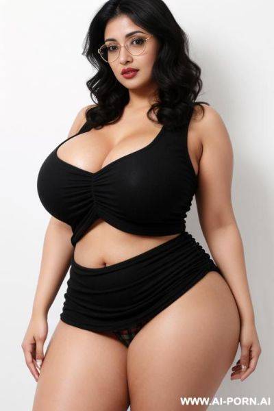 Punjabi women bright eyes, full lips, wide hips, thick thighs, long legs, big nipples, plaid micro skirt, front view, (white background) - ai-porn.ai on pornsimulated.com