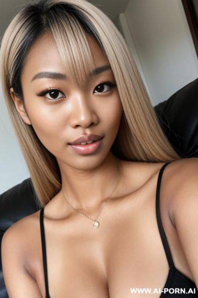 Asian chick with black skin, with blond hair, - ai-porn.ai on pornsimulated.com